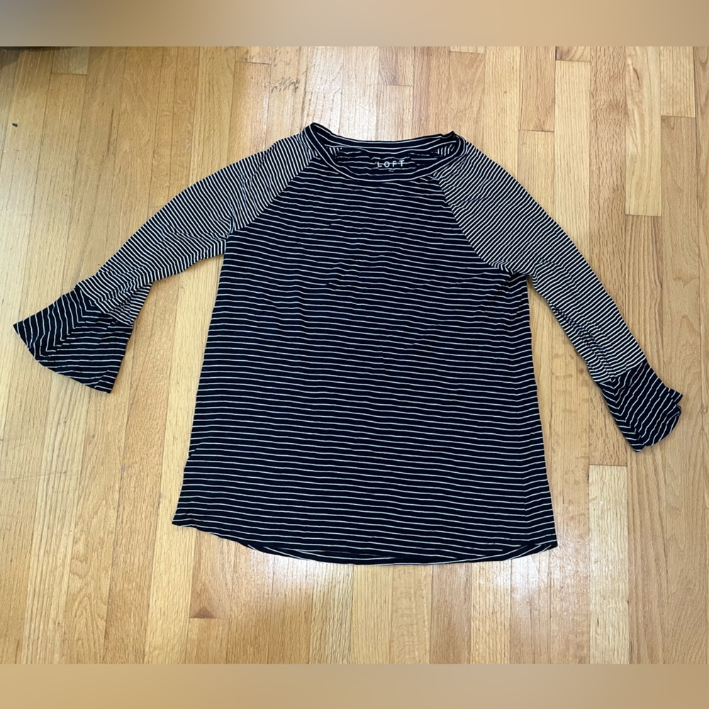 LOFT Black and White Flare Sleeve Blouse